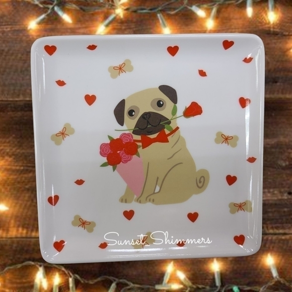 Isaac MIZRAHI Dog PUGS & KISSES 19" MELAMINE SERVING TRAY & PLATE SET New - Picture 8 of 12